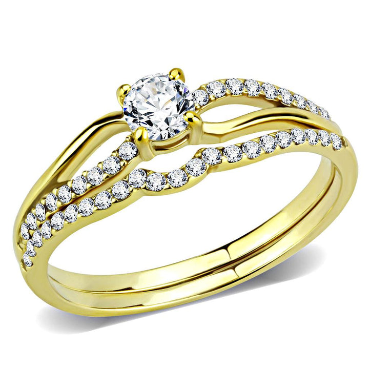 LOVCIA Ion Plated Gold Stainless Steel Ring with Clear AAA Grade CZ Stone - Buy stylish Rings for women - Shop latest Ring design - Trendy Rings - Unique fashion Rings - Find the perfect Ring