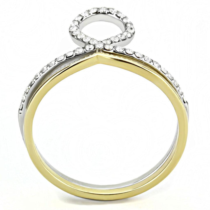 LOVCIA Two-Tone Ion Plated Gold Stainless Steel Ring with Clear AAA CZ Stone - Buy stylish Rings for women - Shop latest Ring design - Trendy Rings - Unique fashion Rings - Find the perfect Ring