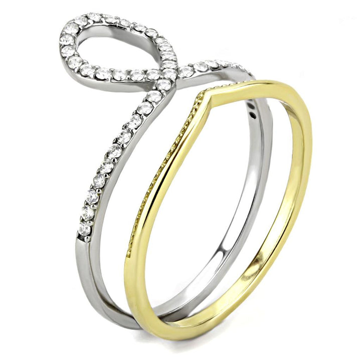 LOVCIA Two-Tone Ion Plated Gold Stainless Steel Ring with Clear AAA CZ Stone - Buy stylish Rings for women - Shop latest Ring design - Trendy Rings - Unique fashion Rings - Find the perfect Ring