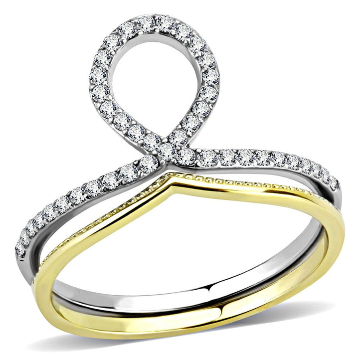 LOVCIA Two-Tone Ion Plated Gold Stainless Steel Ring with Clear AAA CZ Stone - Buy stylish Rings for women - Shop latest Ring design - Trendy Rings - Unique fashion Rings - Find the perfect Ring