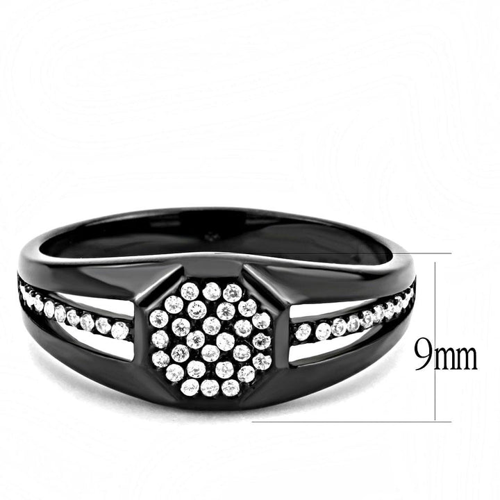 LOVCIA Black Ion-Plated Stainless Steel Ring with Clear AAA Grade Cubic Zirconia - Buy stylish Rings for women - Shop latest Ring design - Trendy Rings - Unique fashion Rings - Find the perfect Ring