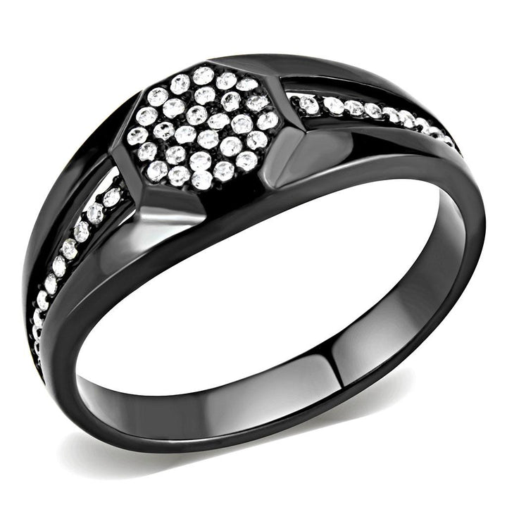 LOVCIA Black Ion-Plated Stainless Steel Ring with Clear AAA Grade Cubic Zirconia - Buy stylish Rings for women - Shop latest Ring design - Trendy Rings - Unique fashion Rings - Find the perfect Ring