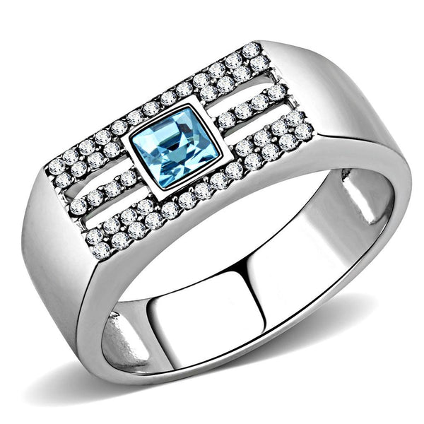 LOVCIA Sea Blue Crystal Stainless Steel Ring with High Polish Finish - Buy stylish Rings for women - Shop latest Ring design - Trendy Rings - Unique fashion Rings - Find the perfect Ring