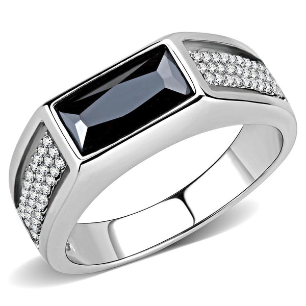 LOVCIA Sleek Stainless Steel Ring with Black Diamond AAA CZ Stone - Buy stylish Rings for women - Shop latest Ring design - Trendy Rings - Unique fashion Rings - Find the perfect Ring