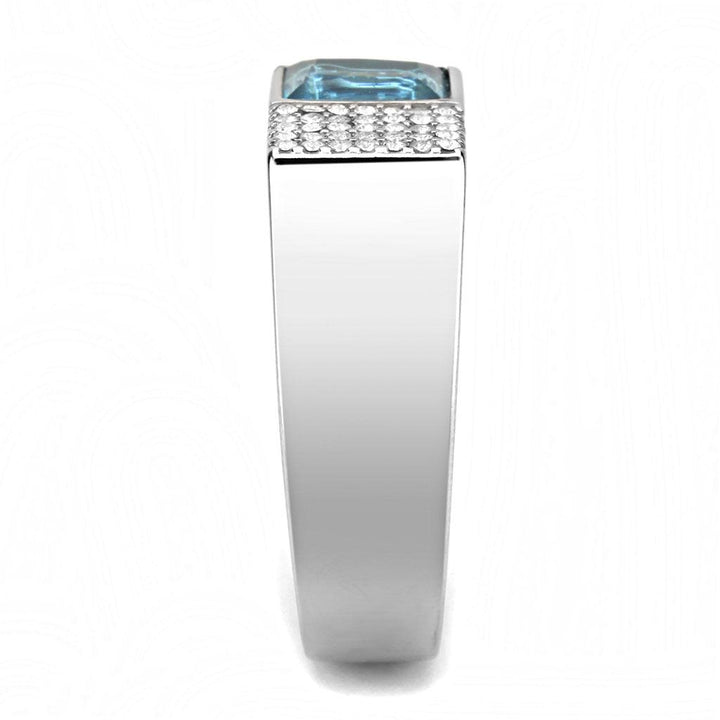 LOVCIA Stainless Steel Ring with Sea Blue Synthetic Stone, High Polished Finish - Buy stylish Rings for women - Shop latest Ring design - Trendy Rings - Unique fashion Rings - Find the perfect Ring