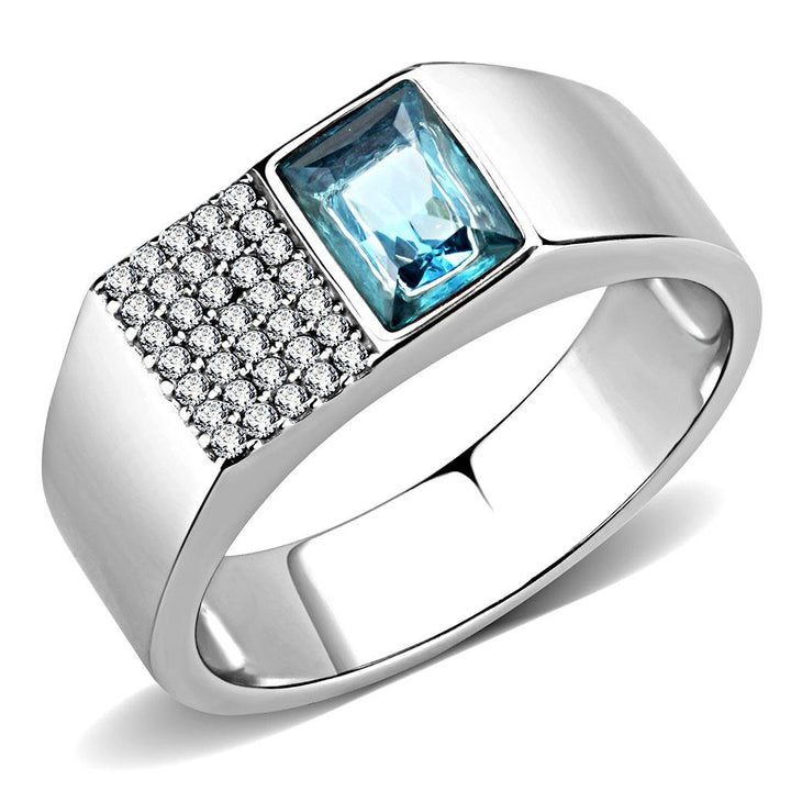 LOVCIA Stainless Steel Ring with Sea Blue Synthetic Stone, High Polished Finish - Buy stylish Rings for women - Shop latest Ring design - Trendy Rings - Unique fashion Rings - Find the perfect Ring