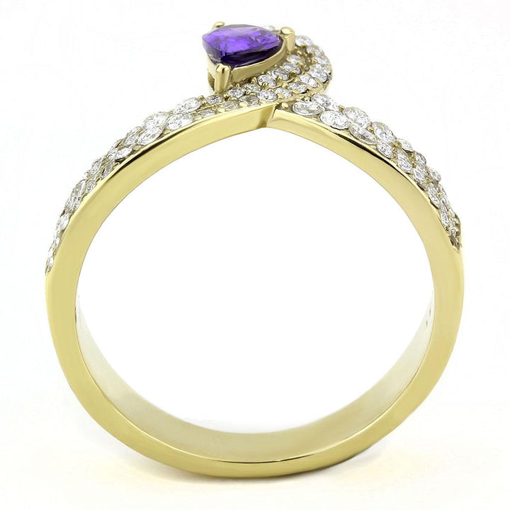 LOVCIA Gold Ion Plated Stainless Steel Ring with Tanzanite AAA CZ Stone - Buy stylish Rings for women - Shop latest Ring design - Trendy Rings - Unique fashion Rings - Find the perfect Ring