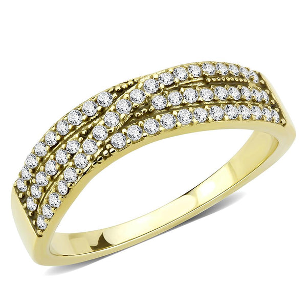 LOVCIA Ion Plated Gold Stainless Steel Ring with Clear AAA CZ Stone - Buy stylish Rings for women - Shop latest Ring design - Trendy Rings - Unique fashion Rings - Find the perfect Ring