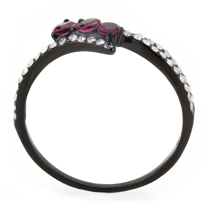 LOVCIA Fuchsia AAA CZ Ion Plated Black Stainless Steel Ring - Buy stylish Rings for women - Shop latest Ring design - Trendy Rings - Unique fashion Rings - Find the perfect Ring