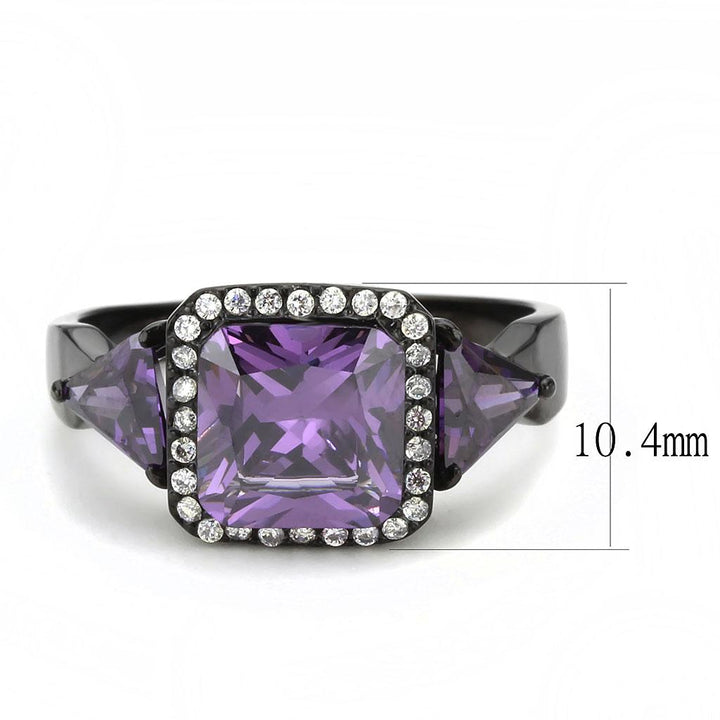 LOVCIA Black Ion-Plated Stainless Steel Ring with Amethyst AAA Grade CZ Stone - Buy stylish Rings for women - Shop latest Ring design - Trendy Rings - Unique fashion Rings - Find the perfect Ring