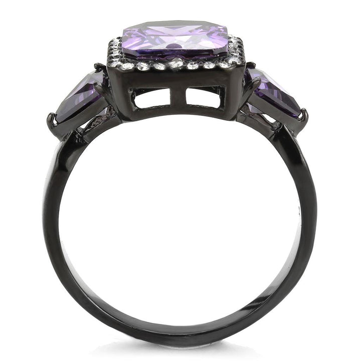 LOVCIA Black Ion-Plated Stainless Steel Ring with Amethyst AAA Grade CZ Stone - Buy stylish Rings for women - Shop latest Ring design - Trendy Rings - Unique fashion Rings - Find the perfect Ring