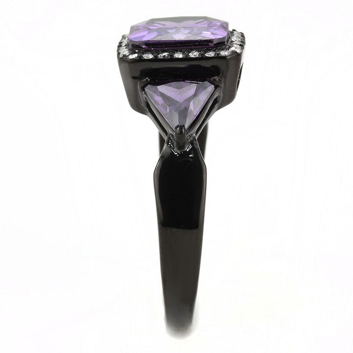 LOVCIA Black Ion-Plated Stainless Steel Ring with Amethyst AAA Grade CZ Stone - Buy stylish Rings for women - Shop latest Ring design - Trendy Rings - Unique fashion Rings - Find the perfect Ring