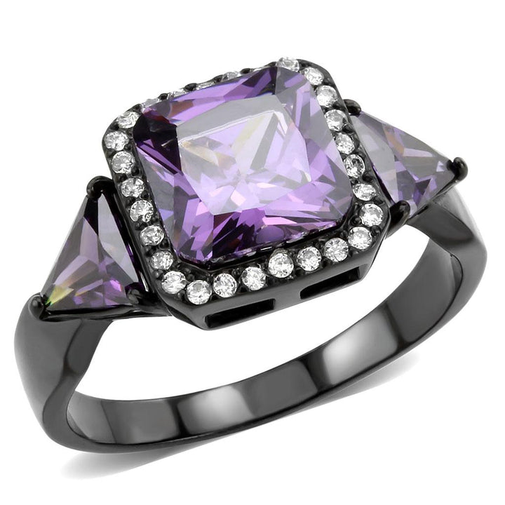 LOVCIA Black Ion-Plated Stainless Steel Ring with Amethyst AAA Grade CZ Stone - Buy stylish Rings for women - Shop latest Ring design - Trendy Rings - Unique fashion Rings - Find the perfect Ring