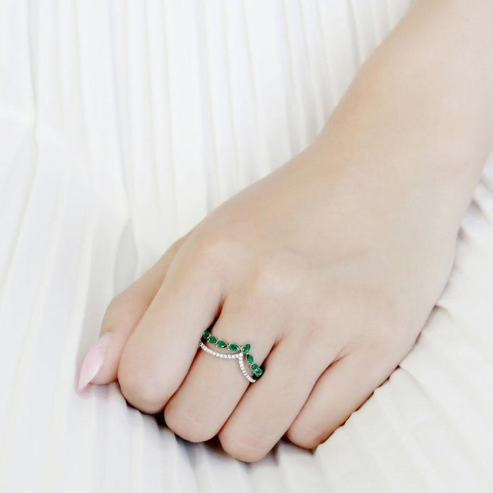 LOVCIA Elegant Stainless Steel Ring with Emerald-Colored Synthetic Glass Stone - Buy stylish Rings for women - Shop latest Ring design - Trendy Rings - Unique fashion Rings - Find the perfect Ring