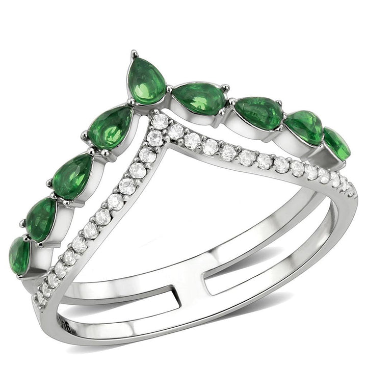 LOVCIA Elegant Stainless Steel Ring with Emerald-Colored Synthetic Glass Stone - Buy stylish Rings for women - Shop latest Ring design - Trendy Rings - Unique fashion Rings - Find the perfect Ring