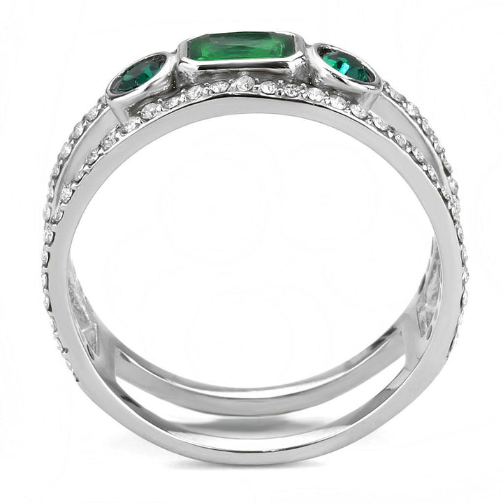 LOVCIA Stainless Steel Ring with Emerald-Toned Synthetic Glass Stone, High Polished Finish - Buy stylish Rings for women - Shop latest Ring design - Trendy Rings - Unique fashion Rings - Find the perfect Ring