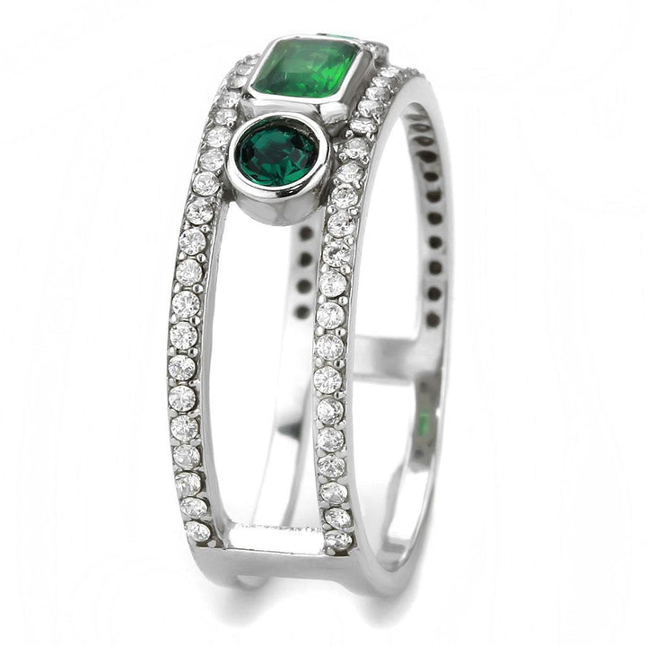 LOVCIA Stainless Steel Ring with Emerald-Toned Synthetic Glass Stone, High Polished Finish - Buy stylish Rings for women - Shop latest Ring design - Trendy Rings - Unique fashion Rings - Find the perfect Ring