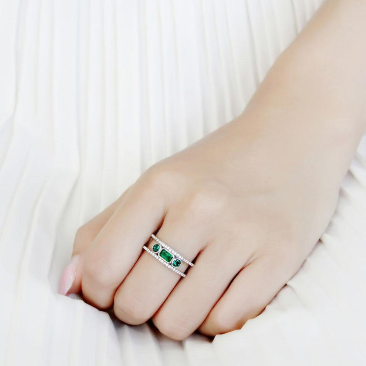 LOVCIA Stainless Steel Ring with Emerald-Toned Synthetic Glass Stone, High Polished Finish - Buy stylish Rings for women - Shop latest Ring design - Trendy Rings - Unique fashion Rings - Find the perfect Ring