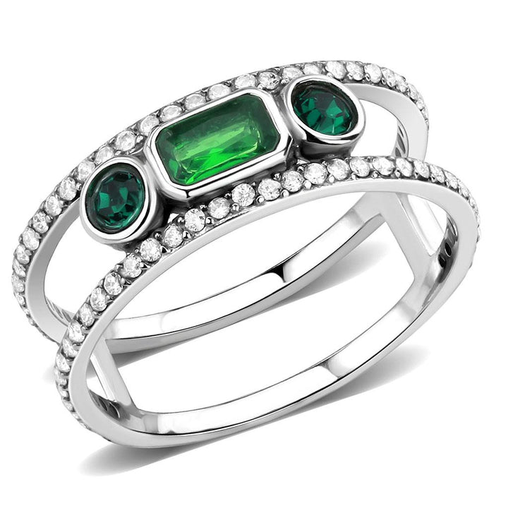 LOVCIA Stainless Steel Ring with Emerald-Toned Synthetic Glass Stone, High Polished Finish - Buy stylish Rings for women - Shop latest Ring design - Trendy Rings - Unique fashion Rings - Find the perfect Ring