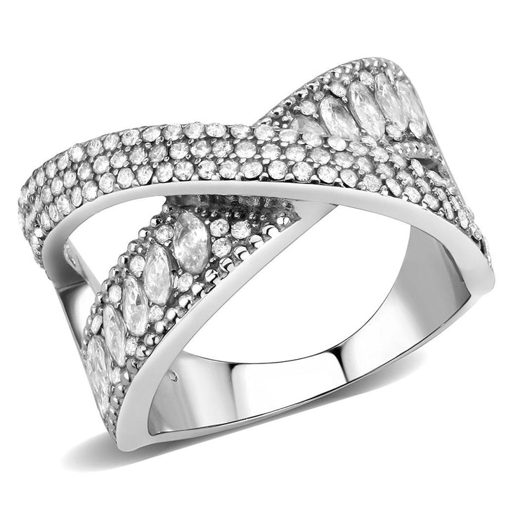 LOVCIA Stainless Steel Ring with Clear AAA Grade Cubic Zirconia, High Polish Finish - Buy stylish Rings for women - Shop latest Ring design - Trendy Rings - Unique fashion Rings - Find the perfect Ring