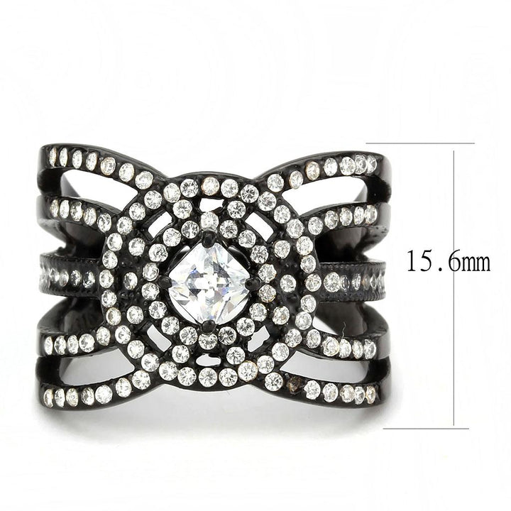 LOVCIA Sleek IP Black Stainless Steel Ring with Clear AAA Grade CZ Stone - Buy stylish Rings for women - Shop latest Ring design - Trendy Rings - Unique fashion Rings - Find the perfect Ring