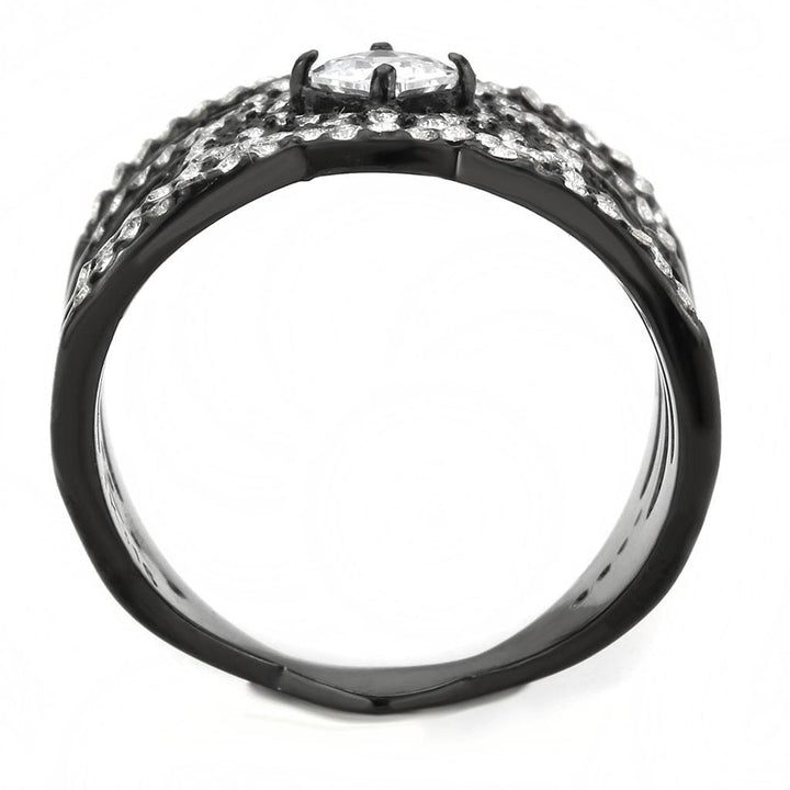 LOVCIA Sleek IP Black Stainless Steel Ring with Clear AAA Grade CZ Stone - Buy stylish Rings for women - Shop latest Ring design - Trendy Rings - Unique fashion Rings - Find the perfect Ring