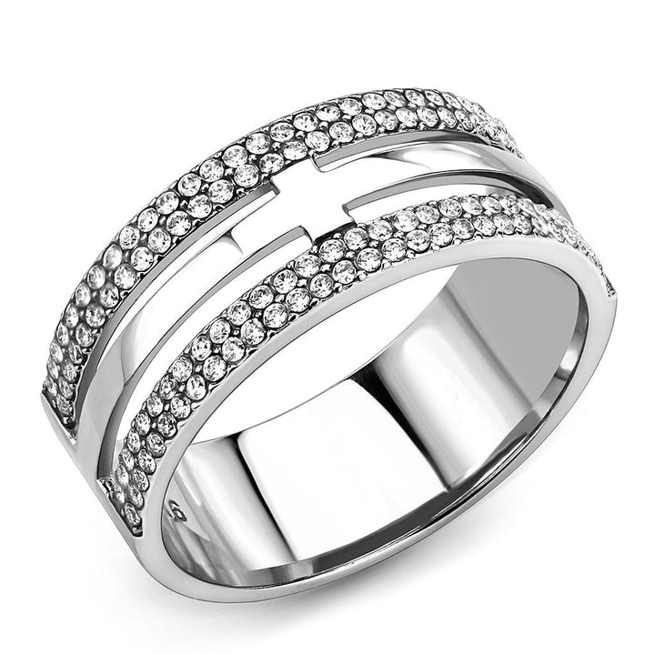 LOVCIA High Shine Stainless Steel Ring with Clear AAA Grade Cubic Zirconia - Buy stylish Rings for women - Shop latest Ring design - Trendy Rings - Unique fashion Rings - Find the perfect Ring