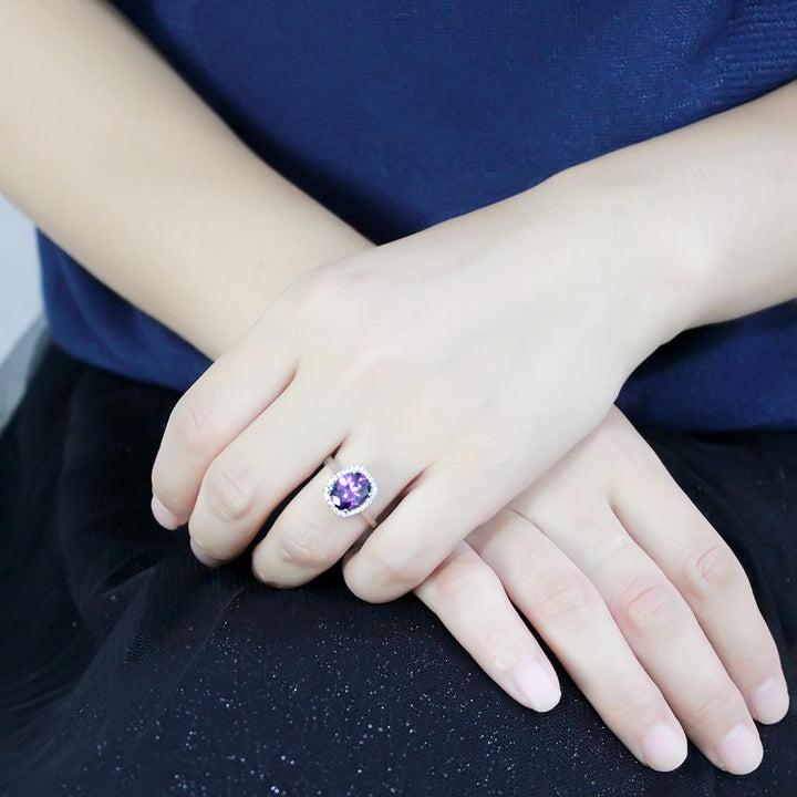 LOVCIA Stainless Steel Ring with High Polish and AAA Amethyst Cubic Zirconia - Buy stylish Rings for women - Shop latest Ring design - Trendy Rings - Unique fashion Rings - Find the perfect Ring