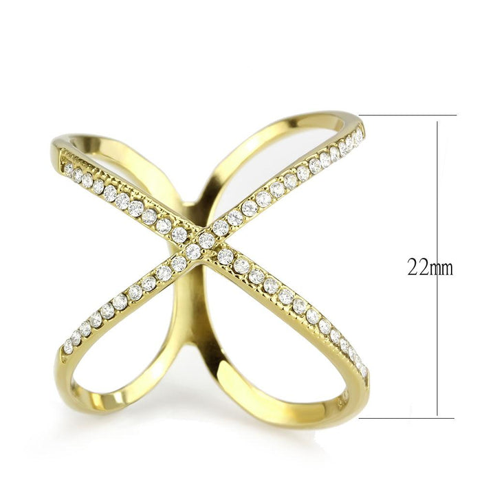 LOVCIA Gold Ion Plated Stainless Steel Ring with Clear AAA CZ Stone - Buy stylish Rings for women - Shop latest Ring design - Trendy Rings - Unique fashion Rings - Find the perfect Ring