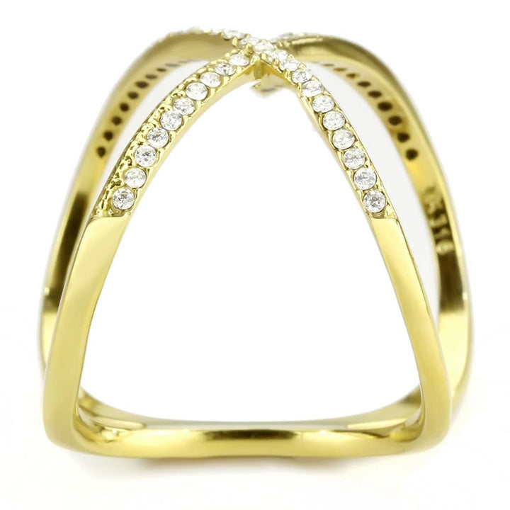 LOVCIA Gold Ion Plated Stainless Steel Ring with Clear AAA CZ Stone - Buy stylish Rings for women - Shop latest Ring design - Trendy Rings - Unique fashion Rings - Find the perfect Ring