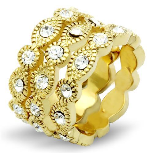 LOVCIA Gold Ion Plated Brass Ring with Premium Clear Crystal - Buy stylish Rings for women - Shop latest Ring design - Trendy Rings - Unique fashion Rings - Find the perfect Ring