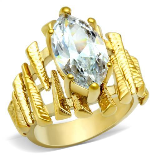 LOVCIA Gold Ion Plated Brass Ring with Clear AAA Grade CZ Stone - Buy stylish Rings for women - Shop latest Ring design - Trendy Rings - Unique fashion Rings - Find the perfect Ring