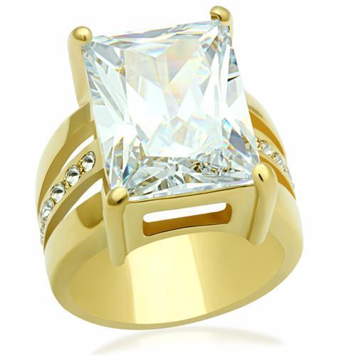 LOVCIA Gold Ion Plated Brass Ring with Clear AAA Grade CZ Stone - Buy stylish Rings for women - Shop latest Ring design - Trendy Rings - Unique fashion Rings - Find the perfect Ring