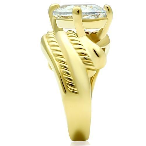 LOVCIA Ion Plated Gold Brass Ring with Clear AAA Grade CZ Center Stone - Buy stylish Rings for women - Shop latest Ring design - Trendy Rings - Unique fashion Rings - Find the perfect Ring