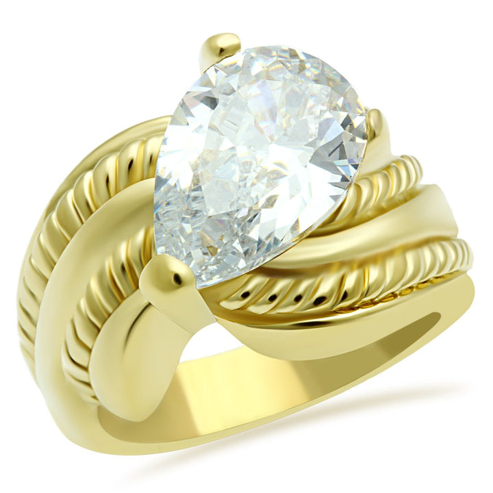 LOVCIA Ion Plated Gold Brass Ring with Clear AAA Grade CZ Center Stone - Buy stylish Rings for women - Shop latest Ring design - Trendy Rings - Unique fashion Rings - Find the perfect Ring