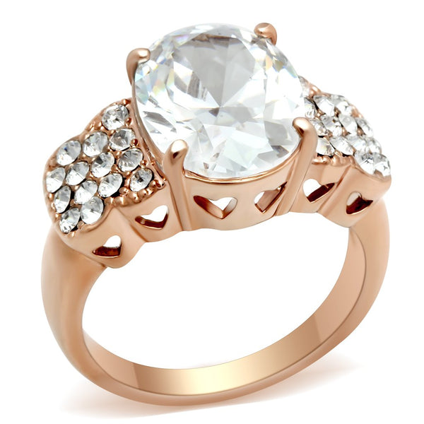 LOVCIA Rose Gold Ion-Plated Brass Ring with Clear AAA CZ Stone - Buy stylish Rings for women - Shop latest Ring design - Trendy Rings - Unique fashion Rings - Find the perfect Ring