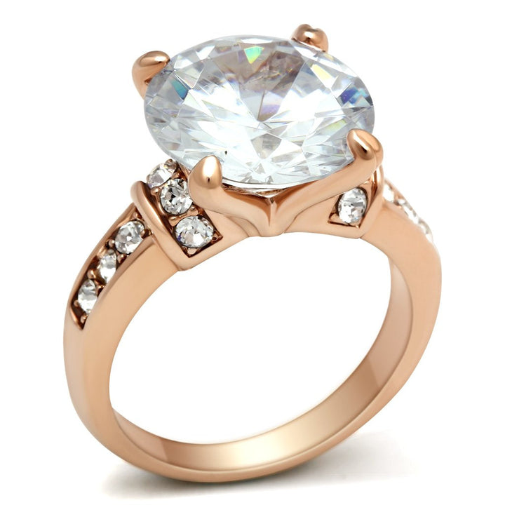 LOVCIA Rose Gold Ion-Plated Brass Ring with Clear AAA CZ Stone - Buy stylish Rings for women - Shop latest Ring design - Trendy Rings - Unique fashion Rings - Find the perfect Ring