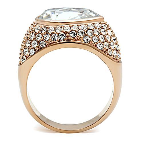 LOVCIA Rose Gold Ion Plated Brass Ring with Clear Top Grade Crystal - Buy stylish Rings for women - Shop latest Ring design - Trendy Rings - Unique fashion Rings - Find the perfect Ring