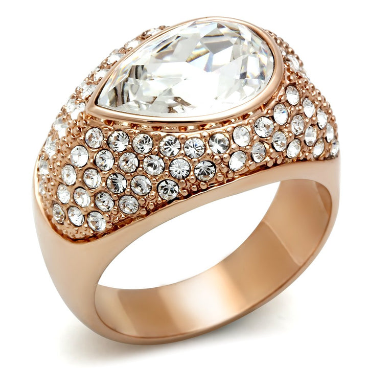 LOVCIA Rose Gold Ion Plated Brass Ring with Clear Top Grade Crystal - Buy stylish Rings for women - Shop latest Ring design - Trendy Rings - Unique fashion Rings - Find the perfect Ring