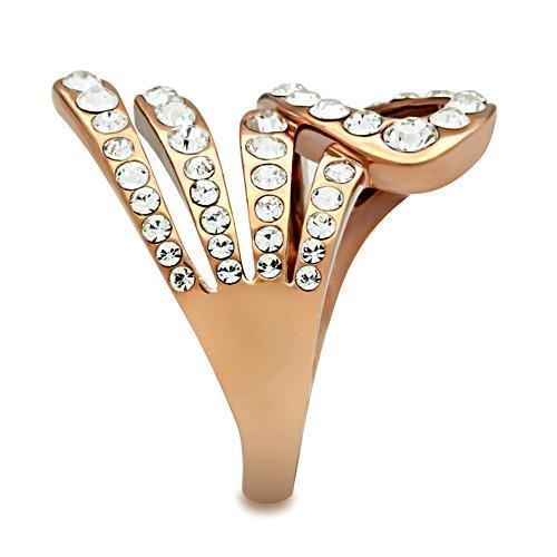 LOVCIA Rose Gold Ion Plated Brass Ring with Clear Top Grade Crystal - Buy stylish Rings for women - Shop latest Ring design - Trendy Rings - Unique fashion Rings - Find the perfect Ring