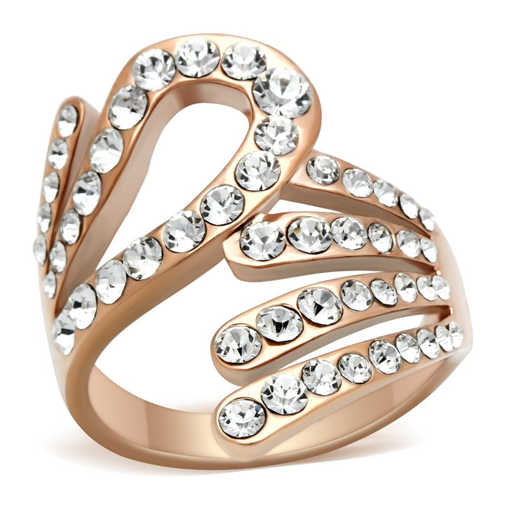 LOVCIA Rose Gold Ion Plated Brass Ring with Clear Top Grade Crystal - Buy stylish Rings for women - Shop latest Ring design - Trendy Rings - Unique fashion Rings - Find the perfect Ring