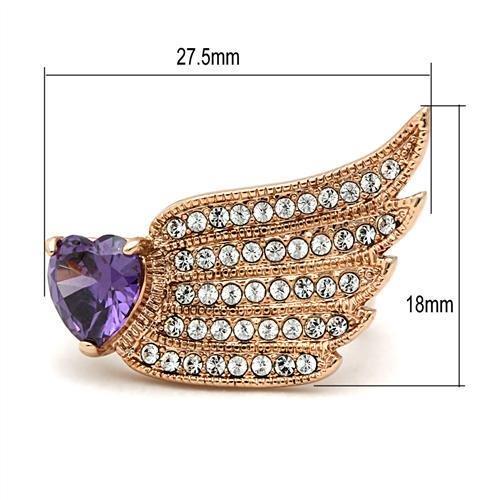 LOVCIA Rose Gold Ion Plated Brass Ring with Amethyst AAA Grade CZ - Buy stylish Rings for women - Shop latest Ring design - Trendy Rings - Unique fashion Rings - Find the perfect Ring