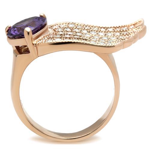 LOVCIA Rose Gold Ion Plated Brass Ring with Amethyst AAA Grade CZ - Buy stylish Rings for women - Shop latest Ring design - Trendy Rings - Unique fashion Rings - Find the perfect Ring