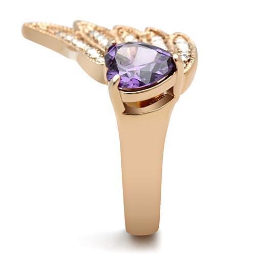 LOVCIA Rose Gold Ion Plated Brass Ring with Amethyst AAA Grade CZ - Buy stylish Rings for women - Shop latest Ring design - Trendy Rings - Unique fashion Rings - Find the perfect Ring