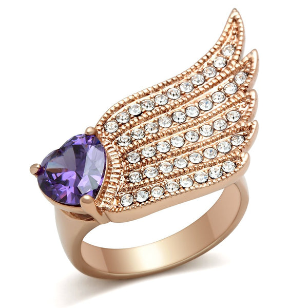 LOVCIA Rose Gold Ion Plated Brass Ring with Amethyst AAA Grade CZ - Buy stylish Rings for women - Shop latest Ring design - Trendy Rings - Unique fashion Rings - Find the perfect Ring