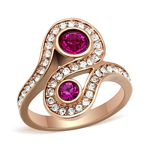 LOVCIA Fuchsia Crystal Brass Ring with Ion Plated Rose Gold Finish - Buy stylish Rings for women - Shop latest Ring design - Trendy Rings - Unique fashion Rings - Find the perfect Ring