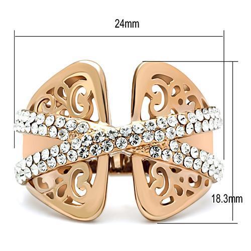 LOVCIA Rose Gold Ion Plated Brass Ring with Clear Crystal Stone - Buy stylish Rings for women - Shop latest Ring design - Trendy Rings - Unique fashion Rings - Find the perfect Ring