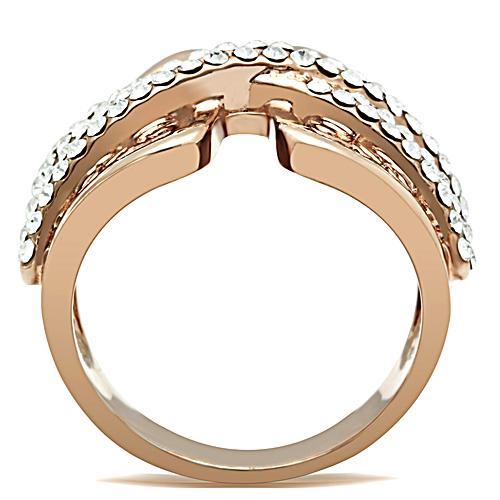 LOVCIA Rose Gold Ion Plated Brass Ring with Clear Crystal Stone - Buy stylish Rings for women - Shop latest Ring design - Trendy Rings - Unique fashion Rings - Find the perfect Ring