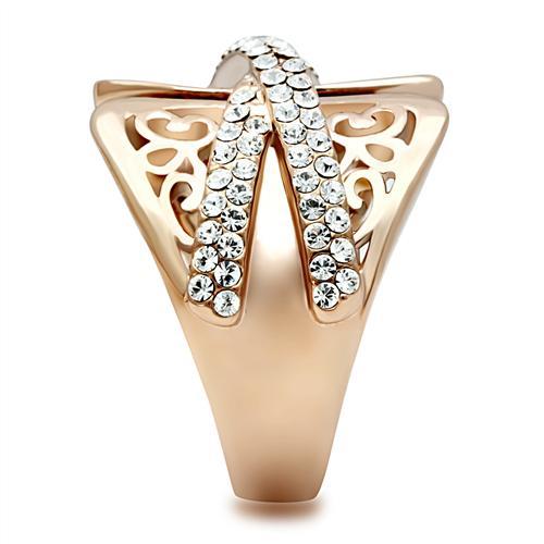 LOVCIA Rose Gold Ion Plated Brass Ring with Clear Crystal Stone - Buy stylish Rings for women - Shop latest Ring design - Trendy Rings - Unique fashion Rings - Find the perfect Ring