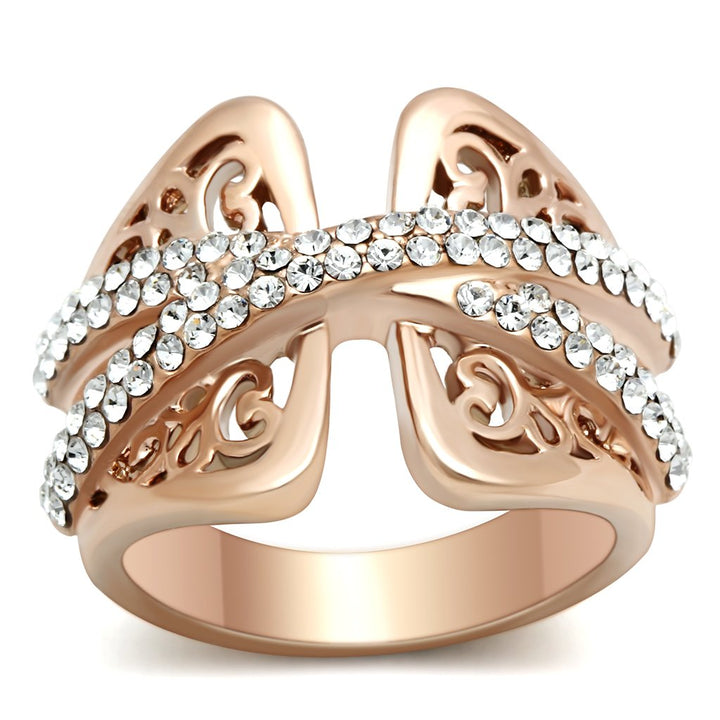 LOVCIA Rose Gold Ion Plated Brass Ring with Clear Crystal Stone - Buy stylish Rings for women - Shop latest Ring design - Trendy Rings - Unique fashion Rings - Find the perfect Ring